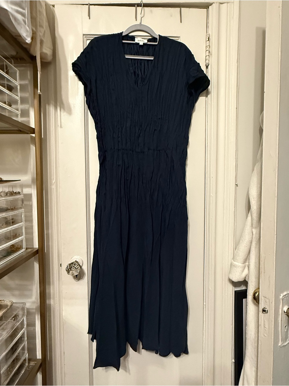 Women's Navy Crinkle Midi Dress by Bohme.